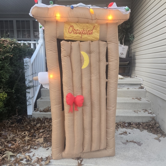 Airblown Santa Pooping Outhouse Christmas Inflatable 6ft Animated LED Light - Picture 3 of 14
